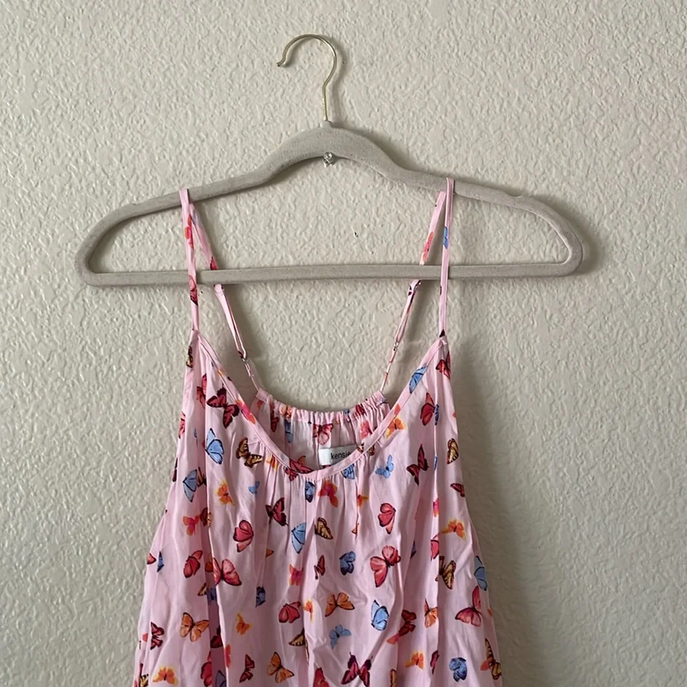 Kensie Camisole Top Scoop V Lounge Ruffle Tank Cottage Butterflies Pink